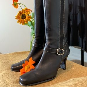 Black knee high leather boots by Anne Klein